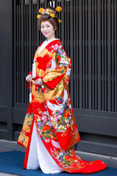 【H1063】緞子刺繍花車に鶴の正面画像