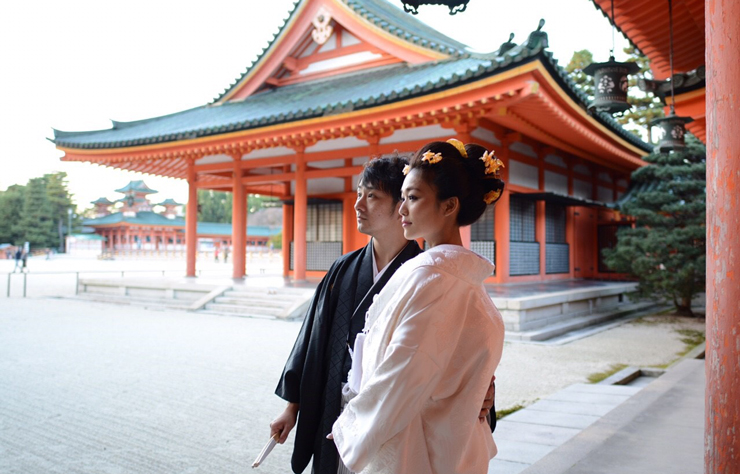 京都神社結婚式　白無垢　華結び　平安神宮　和婚